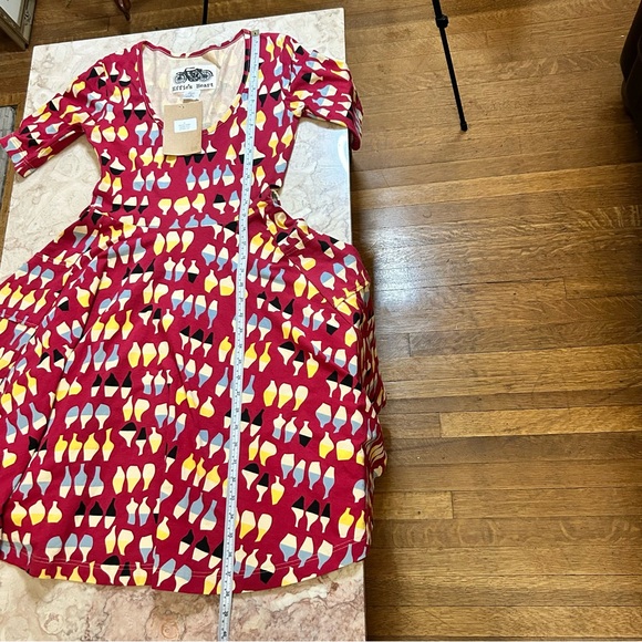 Effie's Heart NEW Rachel Red Carafe Print Short Sleeves Belted Dress Small - Picture 13 of 14